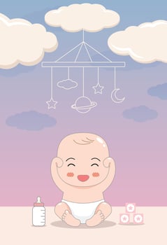 baby shower invitation with cartoon card, It's a boy. It's a girl, Vector illustration