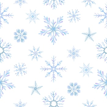 Snowflakes. Watercolor seamless pattern. Decorative winter background with vector