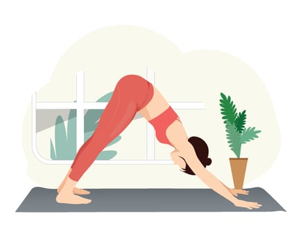 Downward Facing Dog Pose, woman practicing Adho mukha svanasana yoga. vector