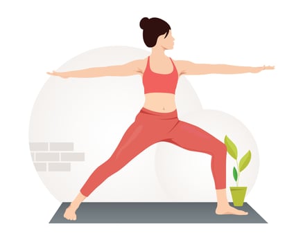Young woman practicing Virabhadrasana, Warrior Pose yoga exercise vector