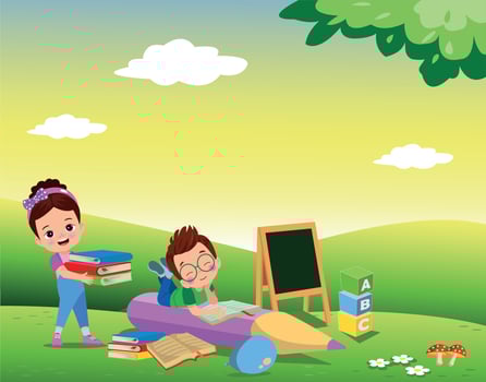 cute happy boy reading a book vector