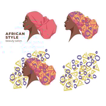 african american in a handkerchief with a print. Portrait, logo for beauty salons. Traditional african ethnic style vector