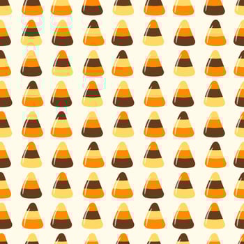 Seamless pattern of Halloween trick or treat candies on isolated background. Background in traditional colours for Halloween celebration, textiles, wall papers, wrapping paper, scrapbooking. vector