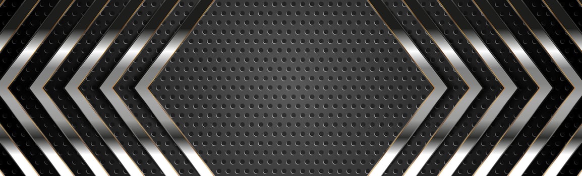 Metallic arrows on dark perforated background banner design vector