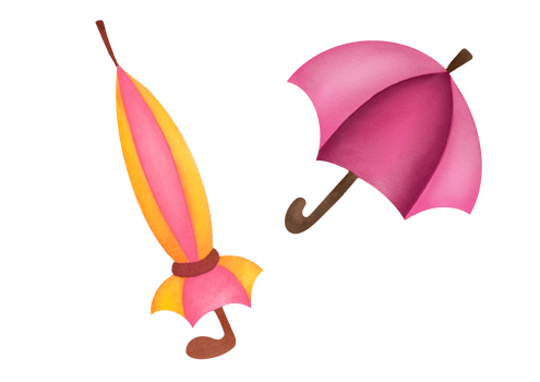 Umbrellas set in various positions. watercolor clipart elements isolated on transparent background. Open and folded umbrellas. elegant protection from rainy weather in autumn and spring png