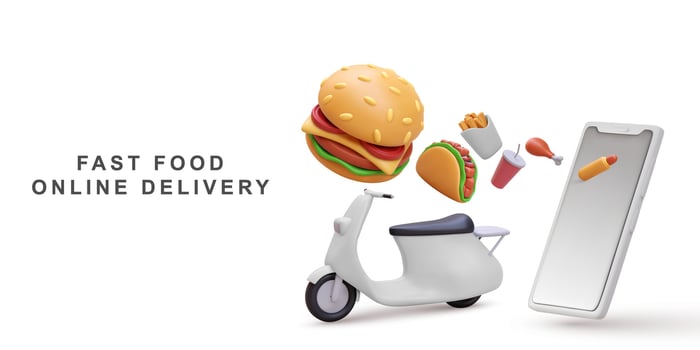 3d food delivery service  banner. Vector illustration.