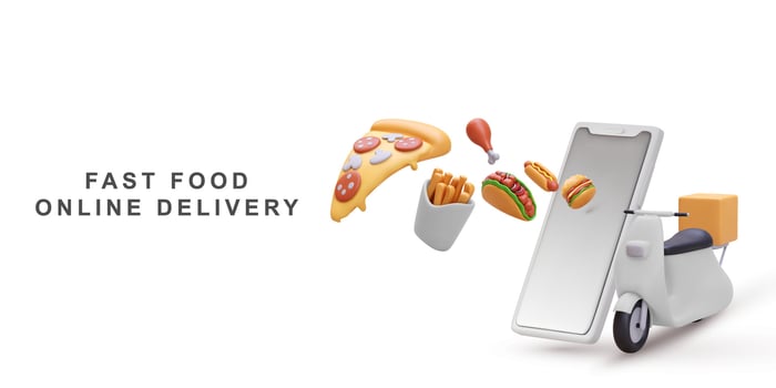 3d realistic food delivery service  banner. Vector illustration.