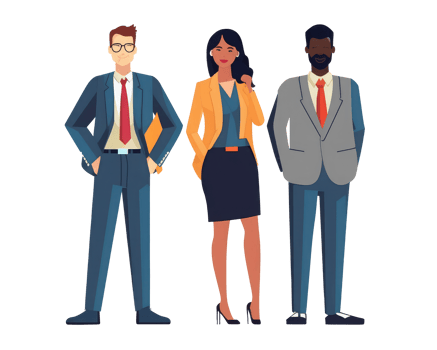people business team of different ethnicies, determined posture, executive clothes, suit and shoes . AI Generated png