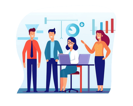Business men and women employees set goals and objectives for their online activity business theme . AI Generated png