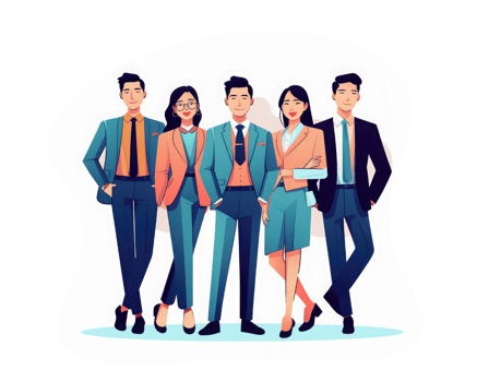 team members wearing suit are taking a group photo in an office . AI Generated png