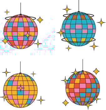 Disco Ball In Retro 1970s Style. Isolated On White Background. Vector Illustration