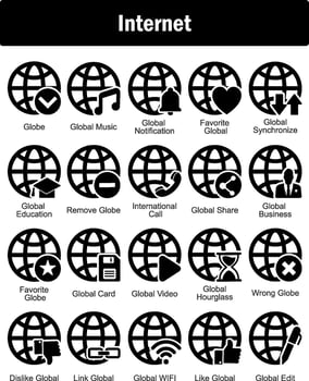 A set of 20 Internet icons as globe, global music, global notification vector