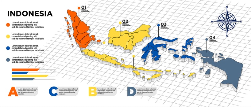 indonesia map with the country's regions and states vector