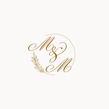 Initials MM wedding monogram logo with leaves and elegant circular lines vector