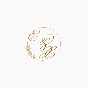 Initials EX wedding monogram logo with leaves and elegant circular lines vector