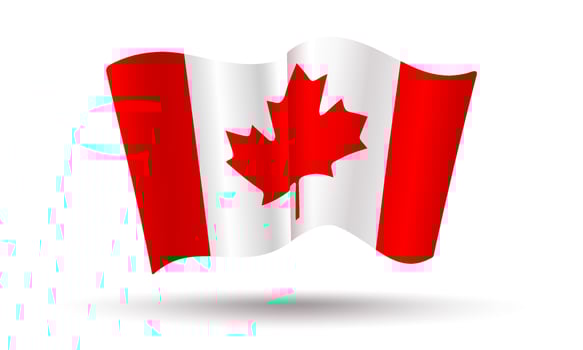 Vector Canadian flag in 3D style. Vintage flag of Canada.