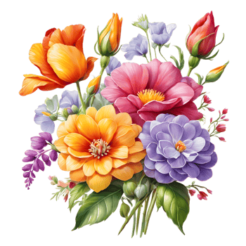 Multicolor Realistic Digital Painted Fower Bouquet, Generative AI png