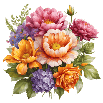 Multicolor Realistic Digital Painted Fower Bouquet, Generative AI png
