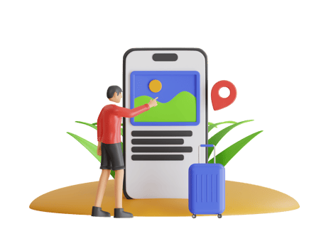 man tourist happy to find location via mobile app. tourist marks destinations for recreation tour. 3d illustration png