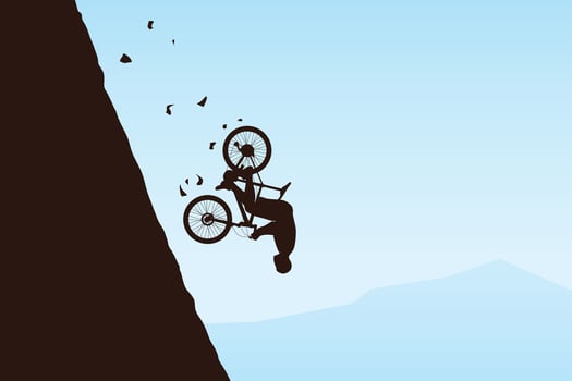 flying bicycle rider from mountain vector