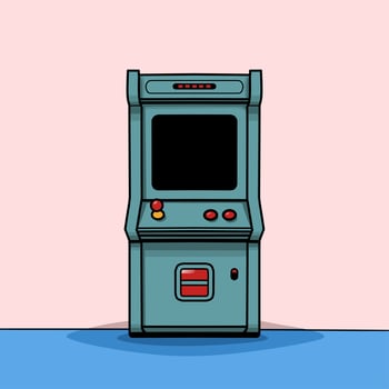 Illustration design of a blue arcade game machine on a pink and blue background vector