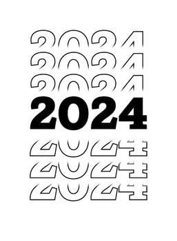 2024 Happy New Year. Template with black and white letter logo for calendar, poster, flyer, banner. vector