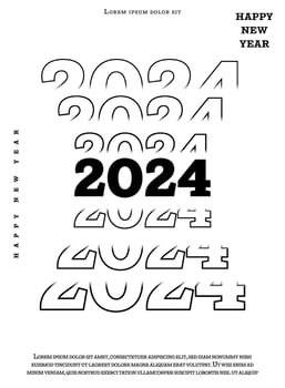 2024 Happy New Year. Template with black and white letter logo for calendar, poster, flyer, banner. vector