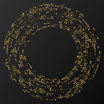 Abstract gold glowing halftone dotted background. Gold glitter pattern in circle form. Circle halftone dots. Vector illustration