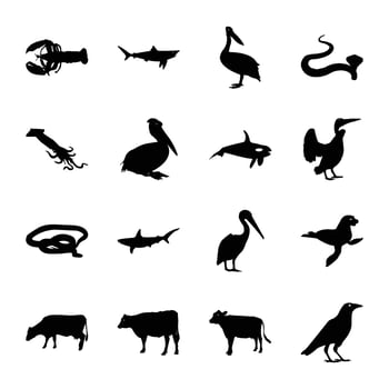 Pack of Sea and Land Reptiles and Animals Solid Icon Vectors