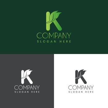 K letter with leaf creative logo design vector stock illustration