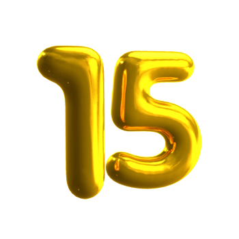 Number 15 3D render with gold material png