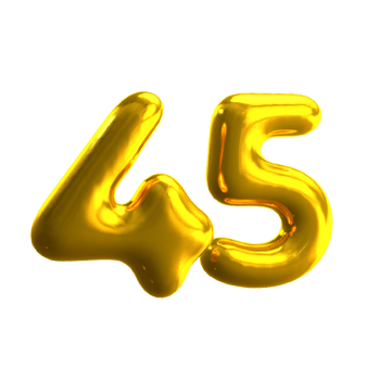 Number 45 3D render with gold material png