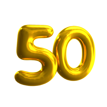 Number 50 3D render with gold material png