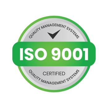 ISO 9001 Certified Rubber Stamp, Badge, Label, Logo, QMS Standard Vector, International Quality Management Systems Approved Emblem With Check Mark, Business Design Elements Vector Illustration