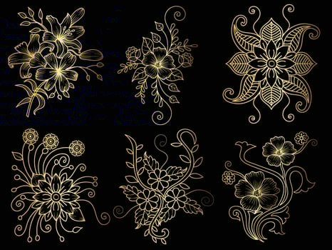 Golden vintage floral elements art decor style decoration. vector