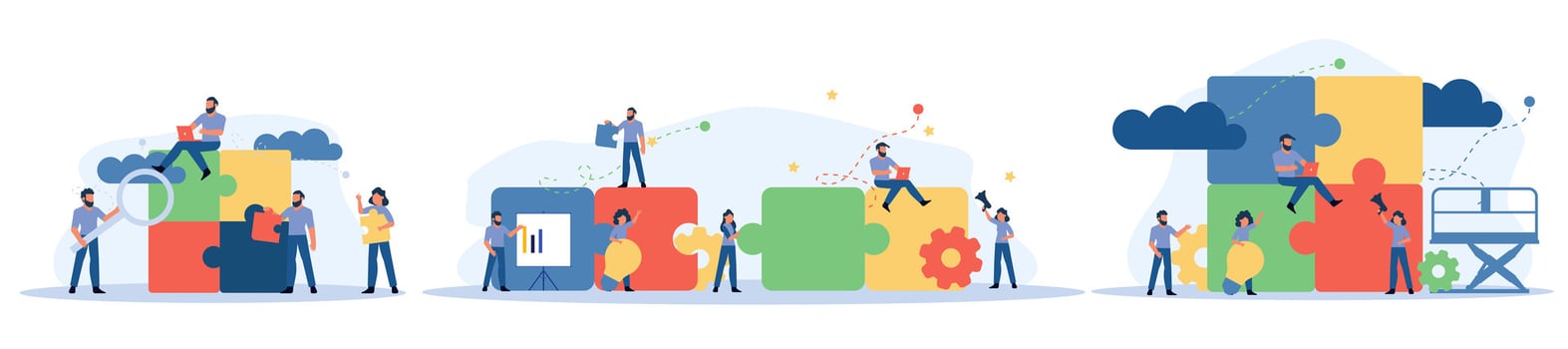 Puzzle team work vector illustration concept partner. Partnership teamwork business people collaboration together vector design. Concept jigsaw part solution group connect. Cooperation strategy idea