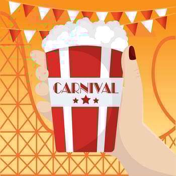 Hand holding popcorn bowl Amusement park Vector