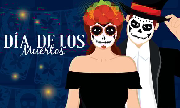 Cute couple with death costumes Dia de los muertos Vector