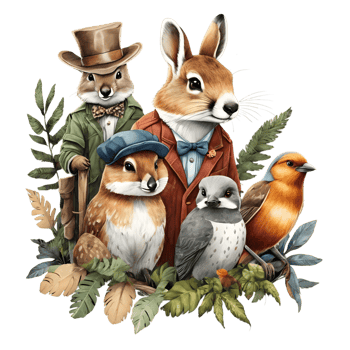 Cute Animals Clipart, Funny Animals Composition  Clipart Design, Generative AI png
