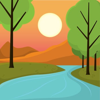 Colored natural landscape with trees Vector