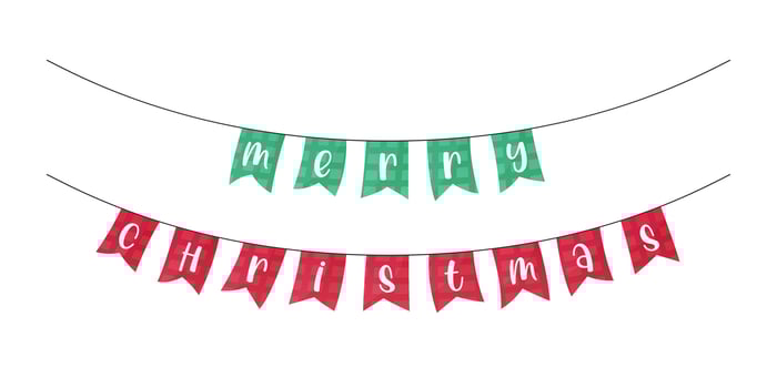 Merry Christmas festive flags. Xmas garland vector illustration. December 25 holiday decorative bunting isolated on white background.