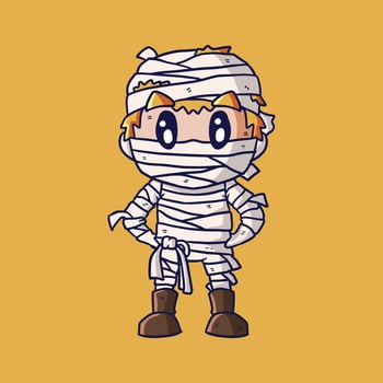 Kids in Mummy halloween costume. Funny and cute carnival kid. Vector illustration. Cute Kid illustration wearing cute Halloween Costume.