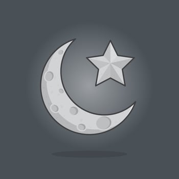 Moon With Star Cartoon Vector Illustration. Moon And Star Flat Icon Outline