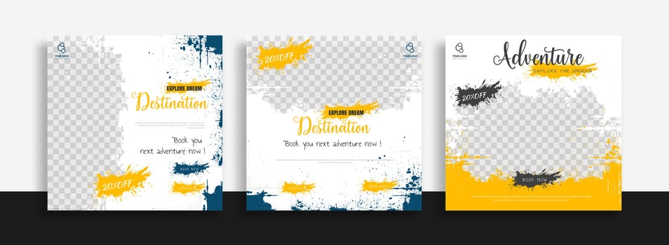 Set of travel sale social media post template. Web banner, flyer or poster for travelling agency business offer promotion. Holiday and tour advertisement banner design vector