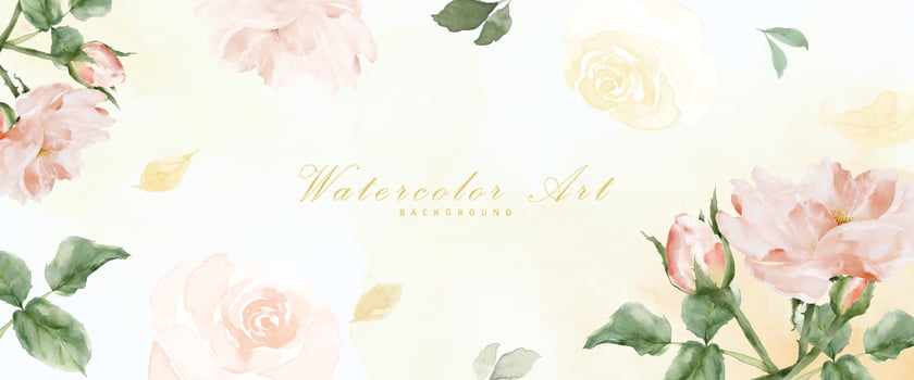 Rose and leaves watercolor abstract art light yellow background vector
