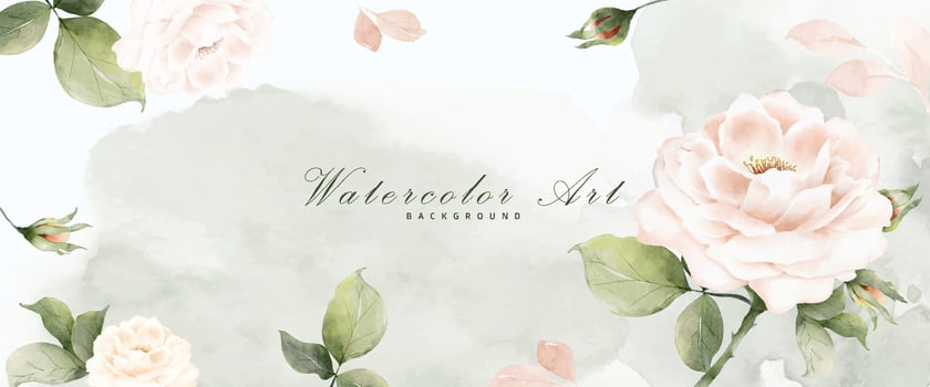Rose and leaves watercolor abstract art green background vector