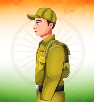 Vector of Confident Indian soldier in uniform standing. Isolated over background