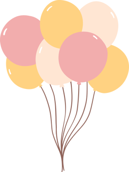 Cute birthday balloons bunch doodle flat design illustration png