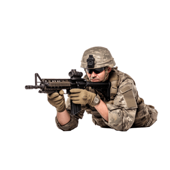 Military soldier kneeling aiming a gun isolated png