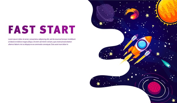 Business start concept poster with rocket in space vector